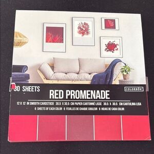 Colorbök Red Promenade 12x12 Cardstock – 27 Sheets, Assorted Red Shades, Smooth